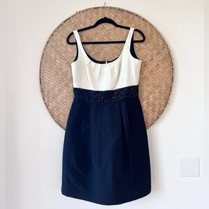 GORGEOUS COTTON/SILK KAY UNGER BLACK/WHITE COCKTAIL DRESS W/ SEQUIN WAIST - NWT